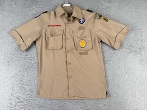 Boy Scouts of America Shirt Youth Medium Beige Short Sleeve Vented Polyester REA - Picture 1 of 14