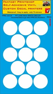 RC VINYL DECALS TRANSFERS PIT LANE CIRCLES PRE CUT  FPRC323-38  WHITE MATT 38mm - Picture 1 of 4