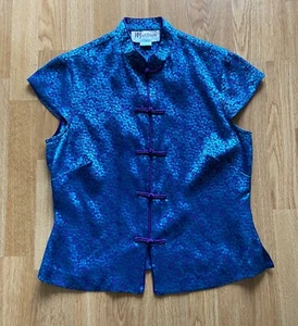 Monsoon Cheongsam Oriental Silk Floral Jacquard Blue Purple Top UK 12 - Picture 1 of 4