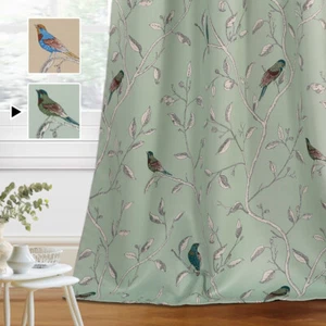 Blockout Curtains Living Room Birds Printed Vintage Curtain Draperies Thick Soft - Picture 1 of 5