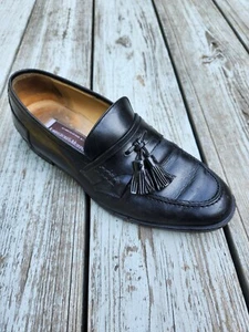 Mens Johnston & Murphy Shoes Handcrafted Slip On Tassel Black Leather Sz 8 1/2 M - Picture 1 of 13