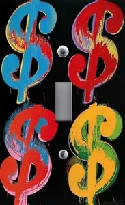 Cubiertas de placa y salida de interruptor de luz ANDY WARHOL COLORIDOS SIGNOS DE DÓLAR DINERO - Imagen 1 de 26