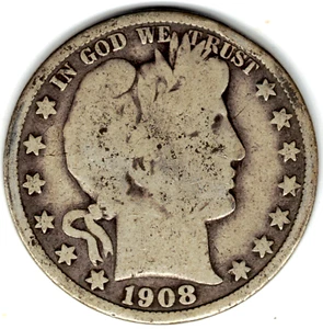 1908 O Barber Half dollar grades in VERY GOOD condition ~ FULL RIMS.  stk 08-91 - Picture 1 of 5