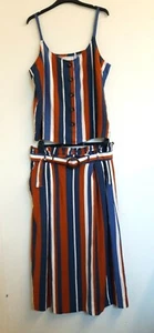 Lovely Navy, Tan & Cream Striped Top & Skirt Two Piece Set from Next - Size 16 - Picture 1 of 6