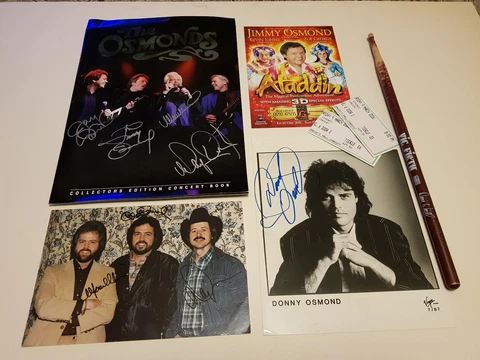 A Great Collection of Osmonds Signed Items & Band Used Drumstick - Donny, Jimmy Cover