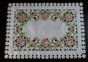 Embroidery Cutwork Rose Embroidered Lace Polyester Placemats Table Runner White - Picture 1 of 12