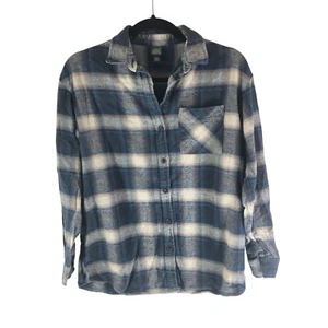 Wild Fable Womens Flannel Shirt Button Down Pocket Plaid Blue Beige XS - Picture 1 of 4