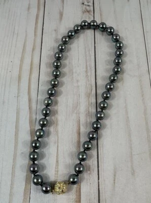 8mm Negro Pavo Real Redondo Concha Perla Cuentas, Collar 18" Foto 1 de 4