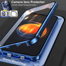 360° Full Metal Double-Sided Glass Case For iPhone 15 14 13 12 Pro Buckle Cover