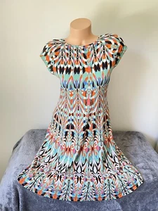 Julian Taylor Colorful T Shirt Jersey Dress Abstract Art Print Size 4 S Small - Picture 1 of 8