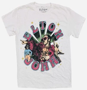 Elton John Men's Officially Licensed Vintage Distressed Print White Tee T-Shirt - Picture 1 of 1