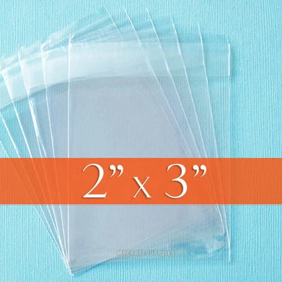 100 Clear Cello Bags, 2x3 inch OPP Poly - 2 x 3" Resealable Adhesive Cellophane