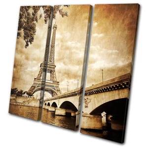 Architecture Eiffel Tower Paris TREBLE CANVAS WALL ART Picture Print VA - Picture 1 of 1