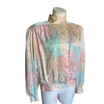 Blusa Floral Vintage Anne Klein Rosa Polvo, Amarillo Mantequilla, Azul Pastel - L Foto 1 de 4