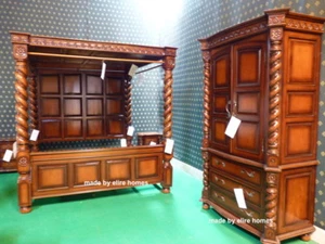 Super King 6 foot or USA King Size 76"x80" Mahogany Tudor style Four Poster bed - Picture 1 of 2
