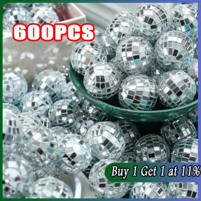 600X Silver Mirror Ball Disco Hanging Ball Christmas Party Ornaments Balls Home - Image 1 of 4