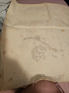 VINTAGE HAND EMBROIDERED CUTWORK LINEN NAPKINS TABLE MATS RUNNER UNUSED - BEIGE - Picture 1 of 8
