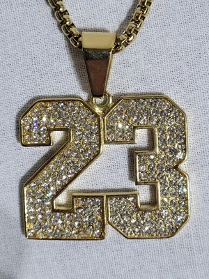Iced Iconic Number 23 Basketball Pendant & Matching Chain Necklace Gold Color  - Image 1 of 4