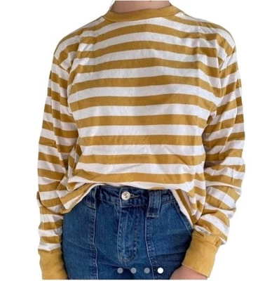 Brandy Melville Marigold Yellow White Striped Gretchen Long Sleeve Tee Shirt OS - Image 1 of 4