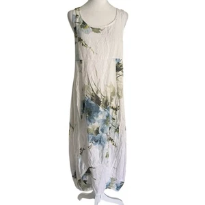 Gigi Moda Made In Italy Large White Blue Green Floral Sleeveless Maxi Dress - Picture 1 of 7