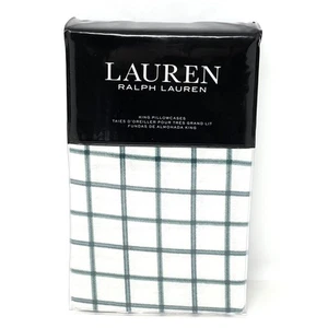 Ralph Lauren Millerton Plaid Flannel King Pillowcases Green / Navy Blue NIP - Picture 1 of 9