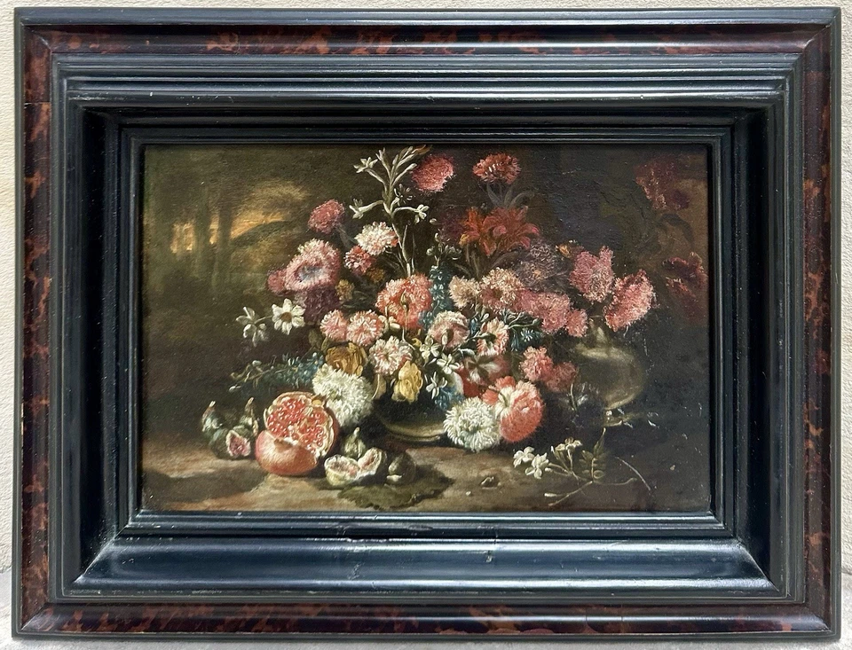 MONNOYER J-B Tableau Ancien Nature Morte Fleur Fruit Paysage Peinture Cuivre 17è - Photo 1/4