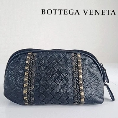 Bottega Veneta Intrecciato Pouch Bag Leather Black Women's From Japan - Image 1 of 4