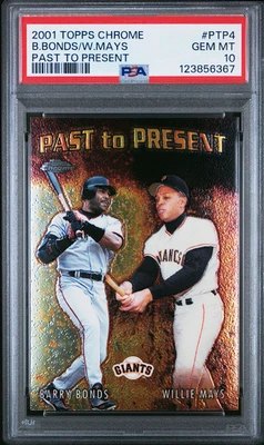 PSA 10 GEM MT 2001 Topps Chrome Past to Present Barry Bonds Willie Mays PTP4 - Image 1 of 2
