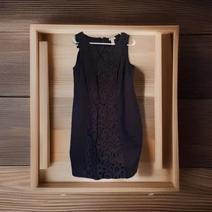 Chicos Sleeveless Navy Blue Dress Size 1 Lace Front Design Dress - Picture 1 of 3
