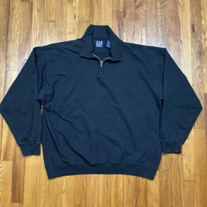 Vintage 90s Gap 1/4 Zip Mock Neck Sweater Mens M Classic Cotton Korea Black - Picture 1 of 14