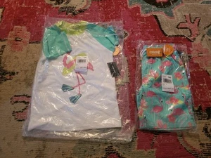 NEW NWT Gymboree M 7  Rash guard  swim trunks boys swim shorts set Flamingos - Picture 1 of 3
