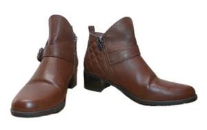 Dana Buchman Womens 6.5 Booties Cognac Brown Ankle Boots Quilted Zip Strap Chic - Picture 1 of 16