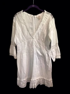 Sundance Women’s Size PL White Eyelet Lace Tiered Ruffle Dress Pre-owned Sleeve - Picture 1 of 10