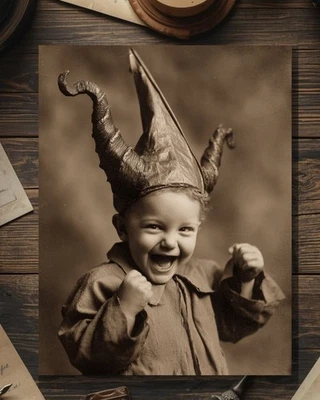 Espeluznante Victoriano Niño Felicitaciones Tarjeta Gótica Antigua Foto Foto 1 de 4