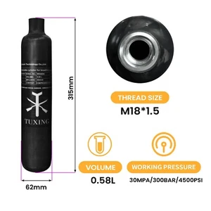 TUXING 4500Psi Pcp Air Tank 0.58L 36Cu in 580cc Carbon Fiber HPA Tank for Rifle - Picture 1 of 9