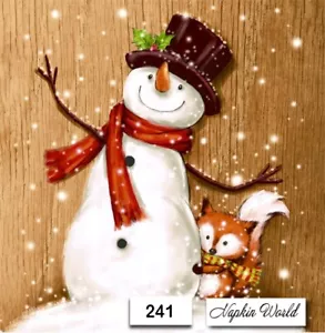(241) DOS servilletas artesanales artísticas decoupage para almuerzo de papel - MUÑECO DE NIEVE FOX NAVIDAD - Imagen 1 de 2