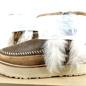 UGG Fluff Punk Boots Women Size 6 US Chestnut Brown Suede Side Zip Fur Lined - Picture 1 of 12