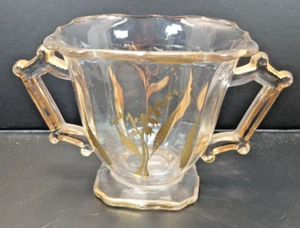 Vintage Clear Glass with Gold Gilt Floral Pattern Sugar Bowl - Picture 1 of 6