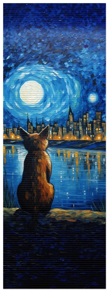 Wallario Duschmatte Bad Teppich Vorleger Katze Mondschein van Gogh Silhouette - Bild 1 von 1