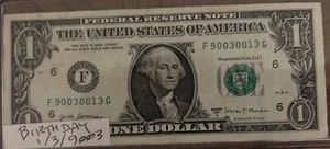 ANNIVERSARY/BIRTHDAY NOTE - JANUARY 3, 9003 - SERIAL #F 90030013 - SERIES 2017A - Picture 1 of 1