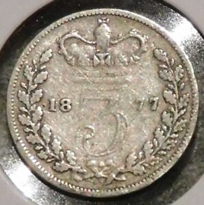 British Silver Threepence - 1877 - Queen Victoria