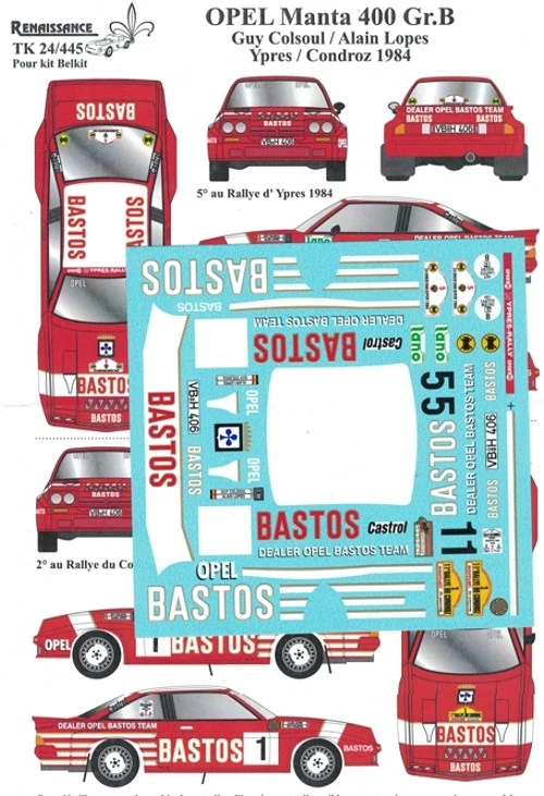 Transkit 1/24 OPEL MANTA 400 Gr.B YPRES/CONDROZ 1984 Renaissance TK24/445 - Immagine 1 di 1