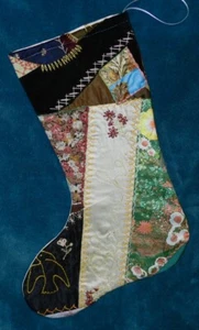 AWESOME ANTIQUE VINTAGE CRAZY CUTTER QUILT CHRISTMAS STOCKING! "BLANCHE" CQ50 - Picture 1 of 6