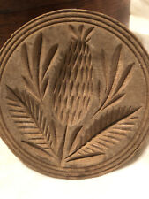 Antique 4.25" EARLY WOOD DEEP CARVED THISTLE COOKIE BUTTER MOLD folk art AAFA