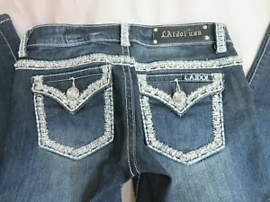 LA Idol Jeans dark wash Bling Studs Rhinestones skinny Creases 5 ( 30 x 32) USA - Picture 1 of 9