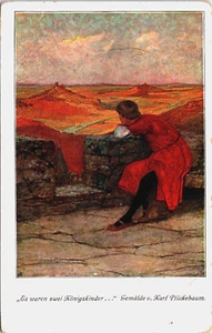 Postal vintage de hombre sentado afuera y mirando el paisaje B197 - Imagen 1 de 2
