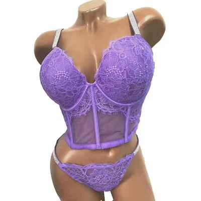 Victoria's Secret блеск ремень пуш-ап корсет бюстгальтер 2шт комплект фиолетовый 38D/XL новый с Ярлыками - Изображение 1 из 4