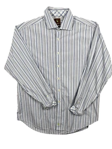 Tailorbyrd Men's Long Sleeve Button Up Striped Dress Shirt Sz XL Blue Grey - Picture 1 of 4