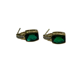 9ct 9K Yellow Gold Created Green Emerald Stud Earrings. Brand New - Picture 1 of 9