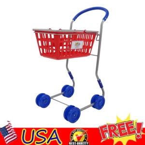 2-in-1 Red Shopping Cart Kids Pretend Play, Converting Shopping Cart & Basket - Picture 1 of 7